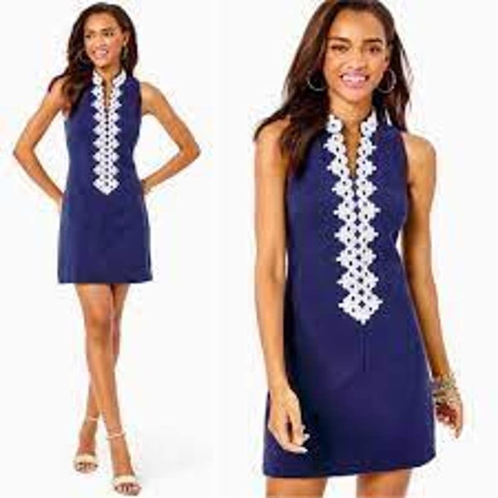 Lilly Pulitzer Calista High Collar Navy Blue Dress